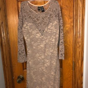 Sparkly grey lace with nude underlay dress